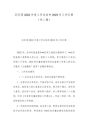 区纪委2022年度工作总结和2023年工作打算（共二篇）.docx