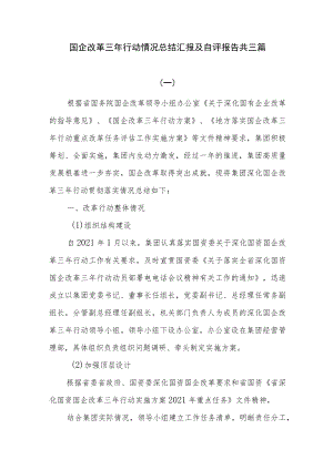 国企改革三年行动情况总结汇报及自评报告共三篇.docx