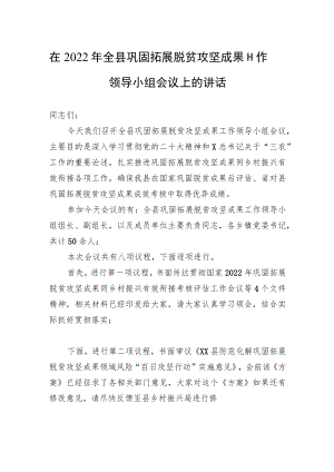 在2022年全县巩固拓展脱贫攻坚成果工作领导小组会议上的讲话.docx