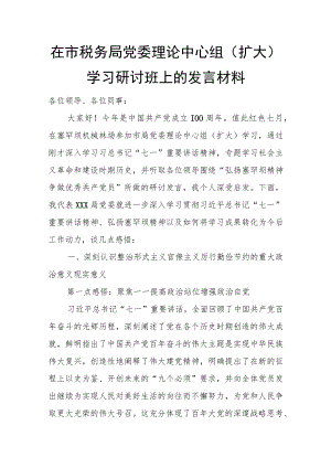 在市税务局党委理论中心组（扩大）学习研讨班上的发言材料.docx