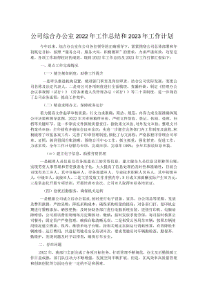 公司综合办公室2022年工作总结和2023年工作计划.docx