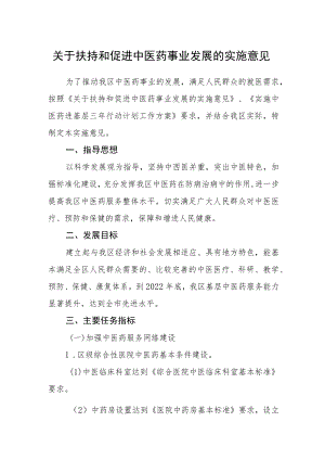 关于扶持和促进中医药事业发展的实施意见.docx