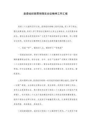 县委组织部贯彻落实会议精神工作汇报.docx