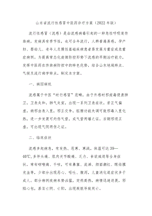 山东省流行性感冒中医药诊疗方案（2022年版）.docx