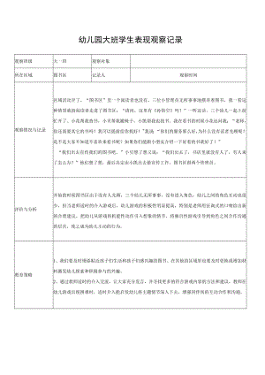 幼儿园大班学生表现区域观察.docx