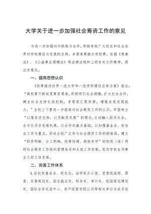 大学关于进一步加强社会筹资工作的意见.docx