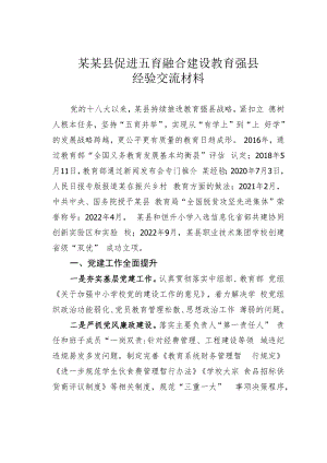 某某县促进五育融合建设教育强县经验交流材料.docx