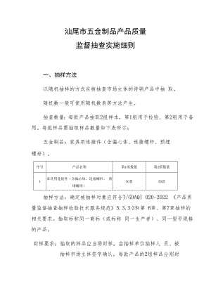 汕尾市五金制品产品质量监督抽查实施细则.docx