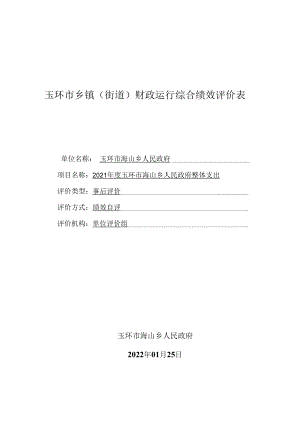 玉环市乡镇街道财政运行综合绩效评价表.docx