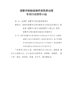 诸暨市船舶碰撞桥梁隐患治理专项行动领导小组.docx