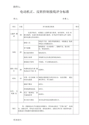 电动机正、反转控制接线评分标准.docx