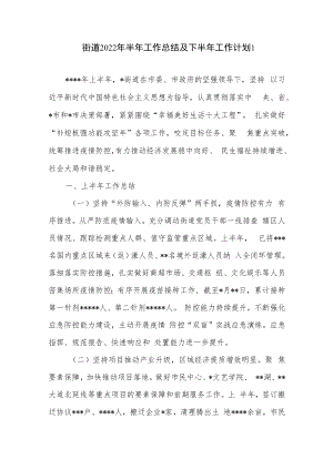街道2022年上半年工作总结及下半年工作计划3篇.docx