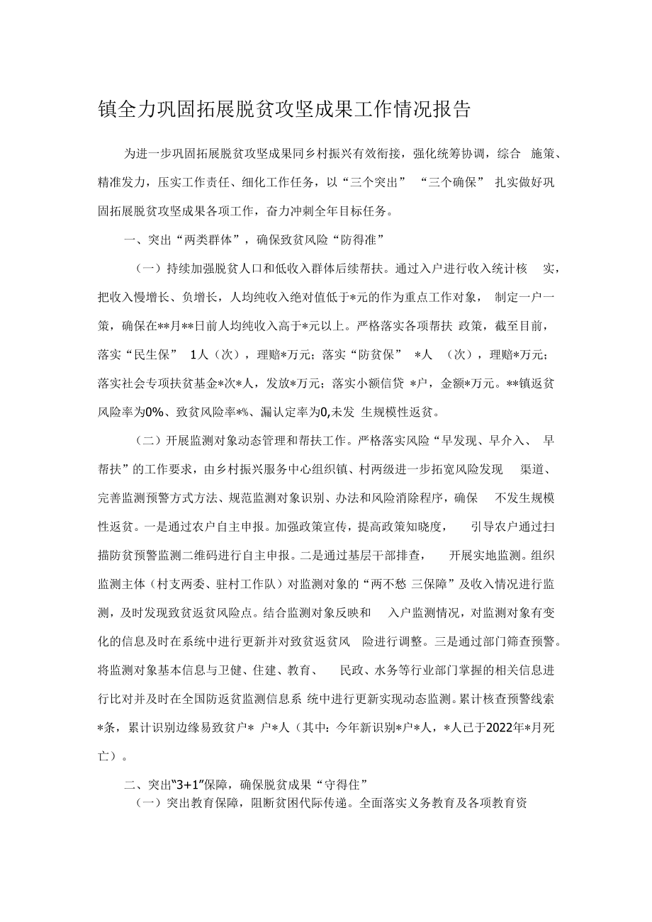 镇全力巩固拓展脱贫攻坚成果工作情况报告.docx_第1页