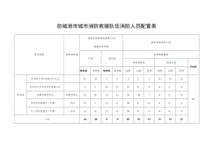 防城港市城市消防救援队伍消防人员配置表.docx