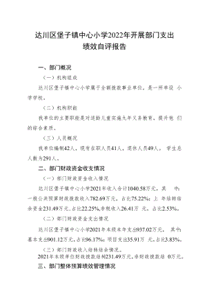 达川区堡子镇中心小学2022年开展部门支出绩效自评报告.docx