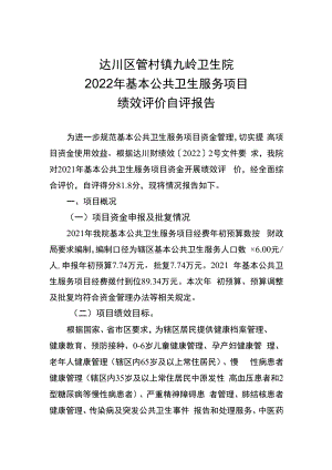 达川区管村镇九岭卫生院2022年基本公共卫生服务项目绩效评价自评报告.docx