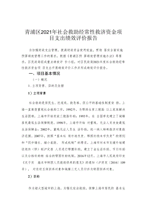 青浦区2021年社会救助经常性救济资金项目支出绩效评价报告.docx