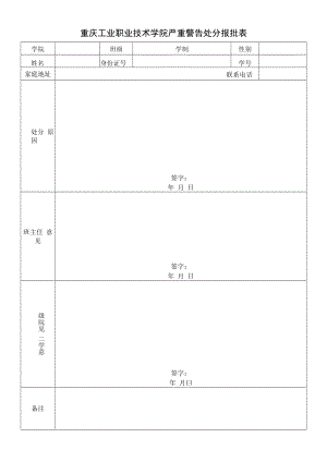 重庆工业职业技术学院记过处分报批表.docx