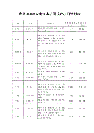 睢县2020年安全饮水巩固提升项目计划表.docx