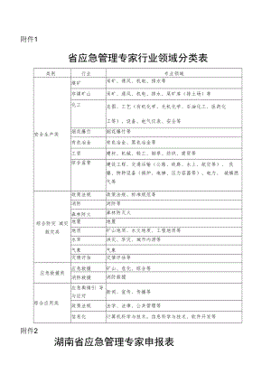 省应急管理专家行业领域分类表、申报表、派审批单.docx