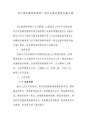关于推进德智体美劳一体化全面发展的实施方案.docx