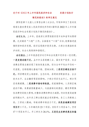 关于对《2022年上半年国民经济和社会发展计划执行情况的报告》的审议意见.docx