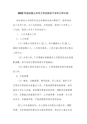 2022年综合部上半年工作总结及下半年工作计划.docx