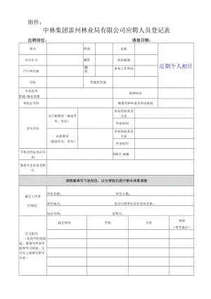 国营雷州林业局应聘人员登记表.docx
