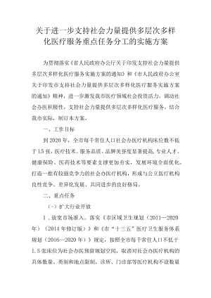 关于进一步支持社会力量提供多层次多样化医疗服务重点任务分工的实施方案.docx