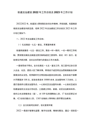 街道法治建设2022年工作总结及2023年工作计划.docx