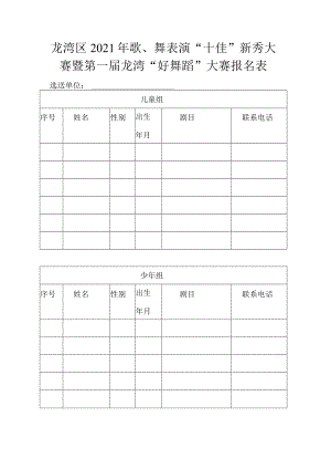 龙湾区2021年歌、舞表演“十佳”新秀大赛暨第一届龙湾“好舞蹈”大赛报名表.docx