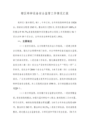 辖区特种设备安全监管工作情况汇报.docx