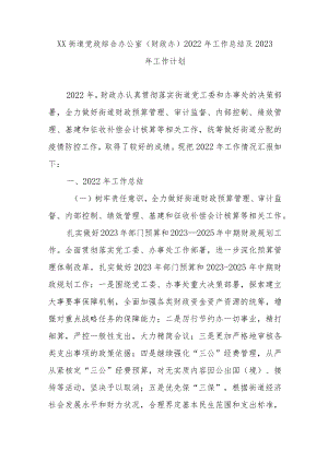 XX街道党政综合办公室（财政办）2022年工作总结及2023年工作计划.docx