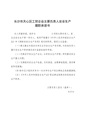 长沙市天心区工贸企业主要负责人安全生产履职承诺书.docx
