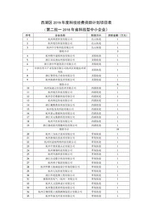 西湖区2019年度科技经费资助计划项目表第二批—2018年省科技型中小企业.docx