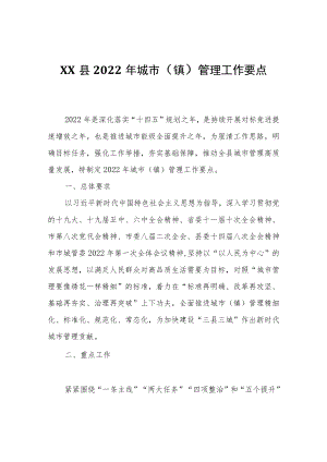 XX县2022年城市（镇）管理工作要点.docx