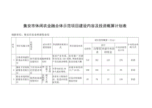 集安市休闲农业融合体示范项目建设内容及投资概算计划表.docx
