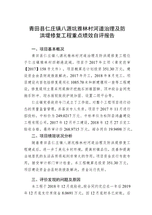青田县仁庄镇八源坑雅林村河道治理及防洪堤修复工程重点绩效自评报告.docx