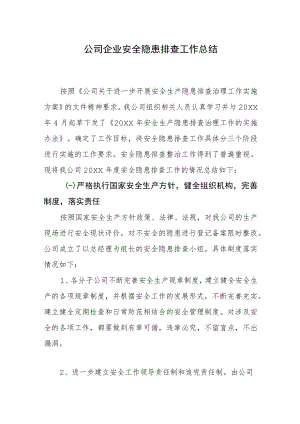 公司企业安全隐患排查工作总结.docx