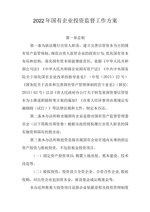 2022年国有企业投资监督工作方案.docx