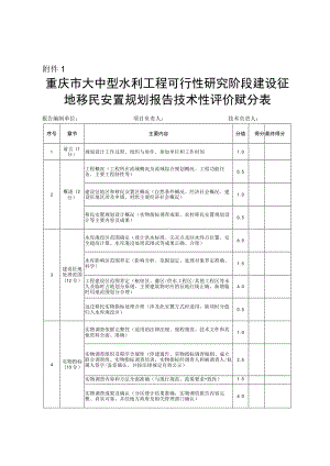 重庆市大中型水利、水电工程可行性研究阶段建设征地移民安置规划报告、实物调查报告、细则技术性评价赋分表.docx