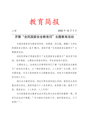 开展“全民国家安全教育日”主题教育活动简报.docx