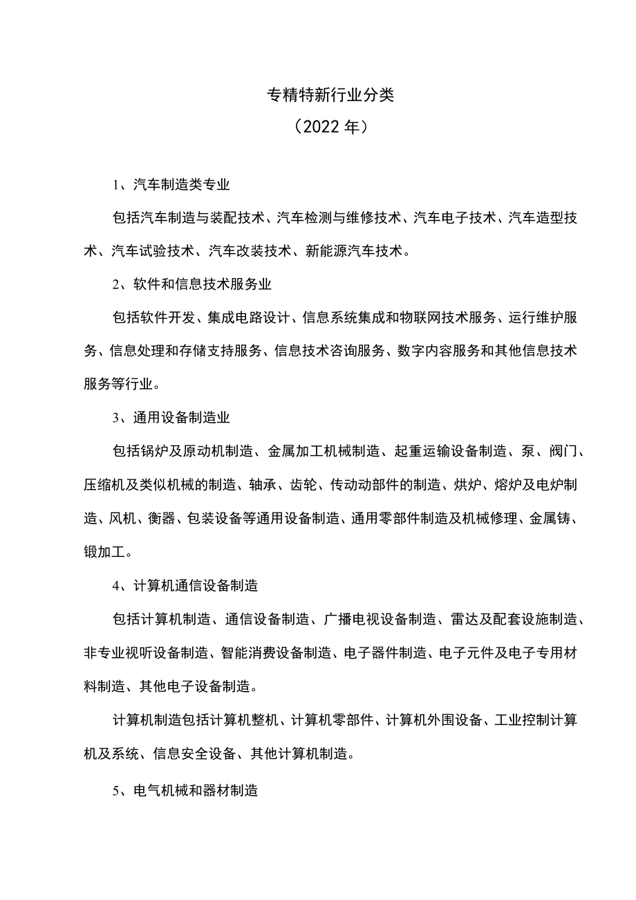 专精特新行业分类(2022年).docx_第1页