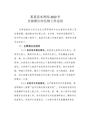 某某县水利局2022年全面推行河长制工作总结.docx
