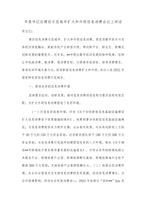 市委书记在建设示范城市扩大和升级信息消费会议上讲话.docx