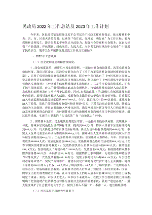 民政局2022年工作总结及2023年工作计划.docx