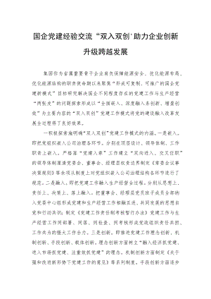国企党建经验交流“双入双创”助力企业创新升级跨越发展.docx