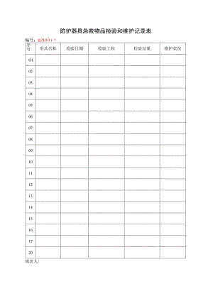 15.防护器具急救物品检验和维护记录表.docx