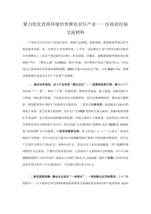 聚力优化营商环境 培育锂电首位产业——区政府经验交流材料.docx