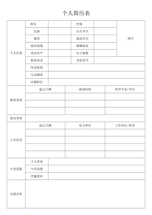 大学生个人简历表模板.docx